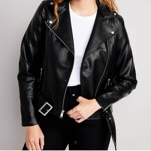 Brand New Old Navy Black Faux Leather Moto Jacket with Silver Hardware